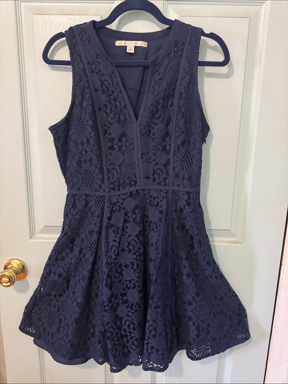 LC Lauren Conrad Navy Blue Lace Fit-and-Flare Dress